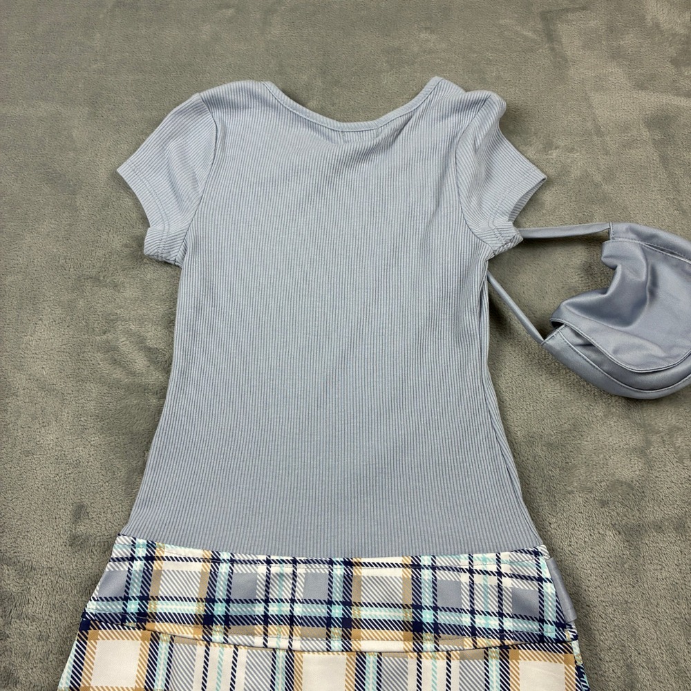 NWOT Lilt Girls Blue Ribbed Fox Glitter Plaid‎ Dress with Matching Purse Size 6X - Picture 15 of 16
